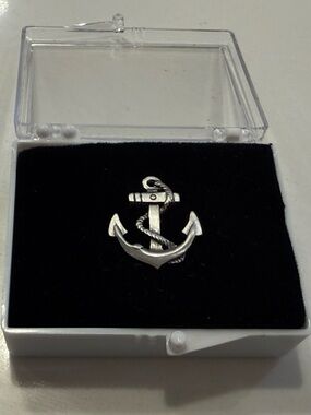 Vintage Anchor Tie Tack Pewter ⚓ Nautical Lapel Pin Chain Bar Maritime Menswear